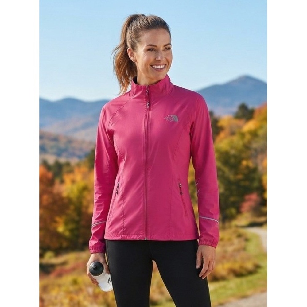The North Face Athletic Running Jacket Reflective Women's M Pink Vented Full Zip